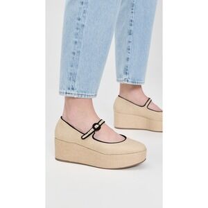Larroude Brigitte Platform Mary Jane Raffia Natural Black Trim Shoes 8.5 NEW